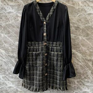 Tweed splicing short skirt girl